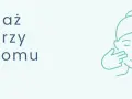 Ilustracja przedstawia tekst "Masaż Twarzy W Domu" i schematyczną twarz z dłońmi wykonującymi delikatny masaż.