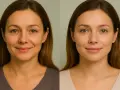 Porównanie twarzy: po lewej widoczne zmarszczki, po prawej wygładzona skóra dzięki prx t33 efekty.