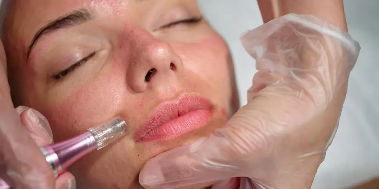 Zabieg dermapenem na twarz, który poprawia wygląd skóry. To nie jest dermapen na chomiki, ale profesjonalne urządzenie kosmetyczne.