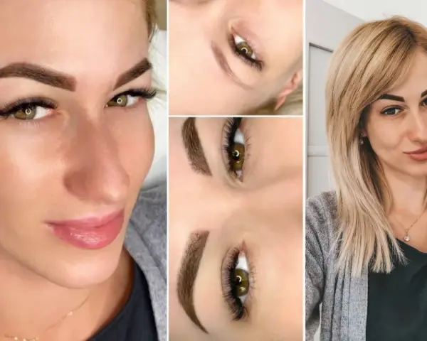 Kobieta z perfekcyjnymi brwiami po makijażu permanentnym. Zastanawiasz się, ile trwa makijaż permanentny brwi? To szybki zabieg!