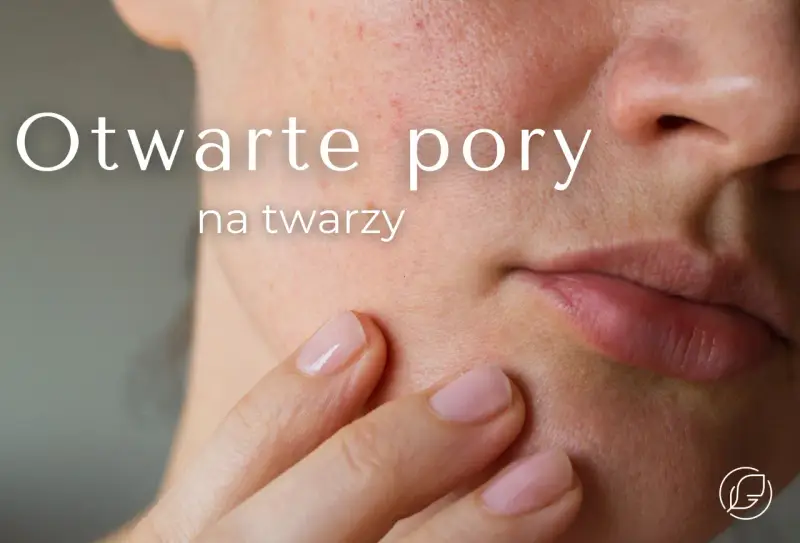 Zbliżenie na skórę twarzy z widocznymi porami. Delikatne dotknięcie palcem sugeruje troskę o oczyszczanie porów twarzy.